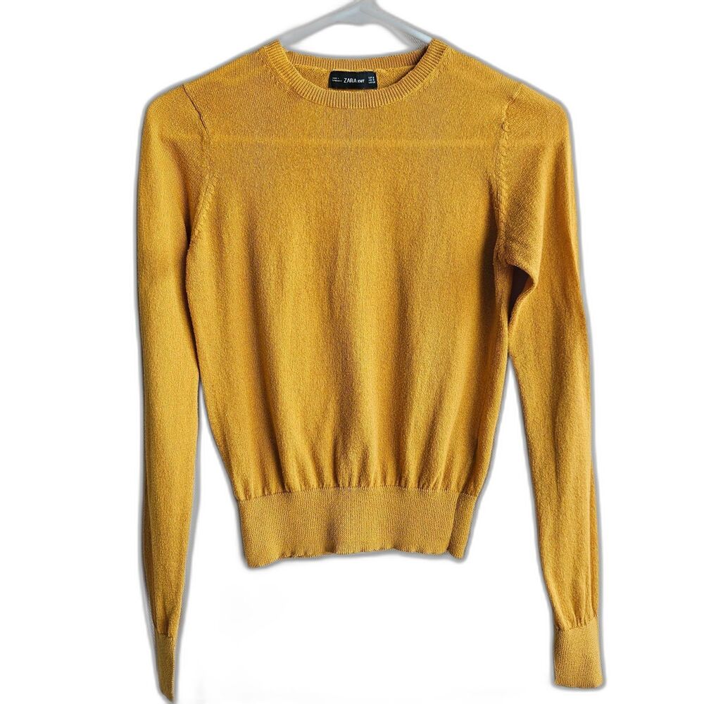 Zara mustard yellow lightweight knit crewneck sweater top size s